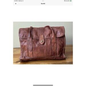 Frye Melissa Leather Satchel Tote Bag Brown Cognac Distressed Style Medium